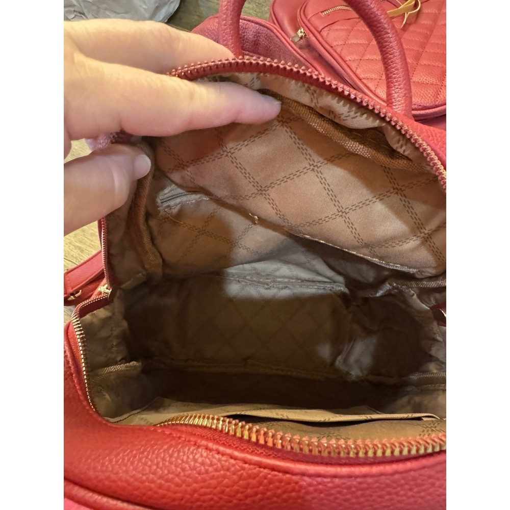 Red Quilted Mommy And Me Backpack Nesting 3 Pieces Vegan‎ Leather PETA Approved - Picture 13 of 16